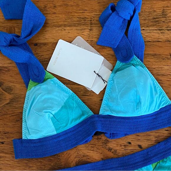 New $158 Anthro Clube Bossa Loretta Bikini Top Blue Green sz Sm Brazilian - Picture 1 of 7